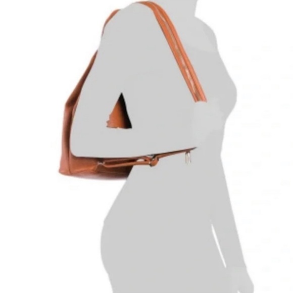 Made in Italy Leather Sling Zip Backpack Cognac Brown Luggage Tan Valentina EUC main image 5